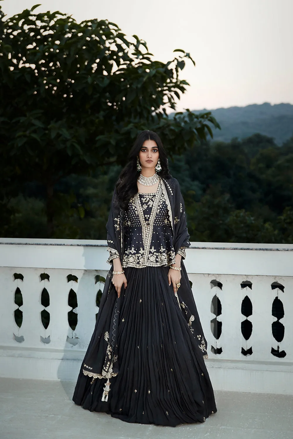 The British Grey Royal Matsya Peplum Lehenga Set