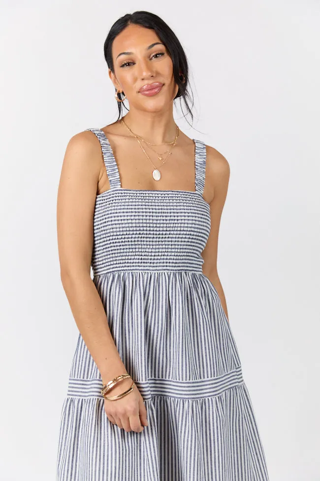 The Next Chapter Navy Striped Midi Dress
