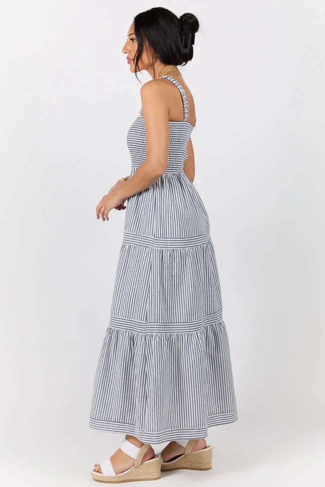 The Next Chapter Navy Striped Midi Dress