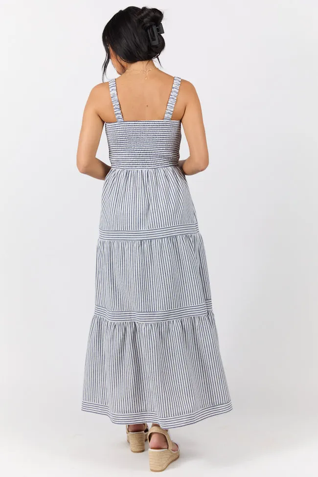 The Next Chapter Navy Striped Midi Dress