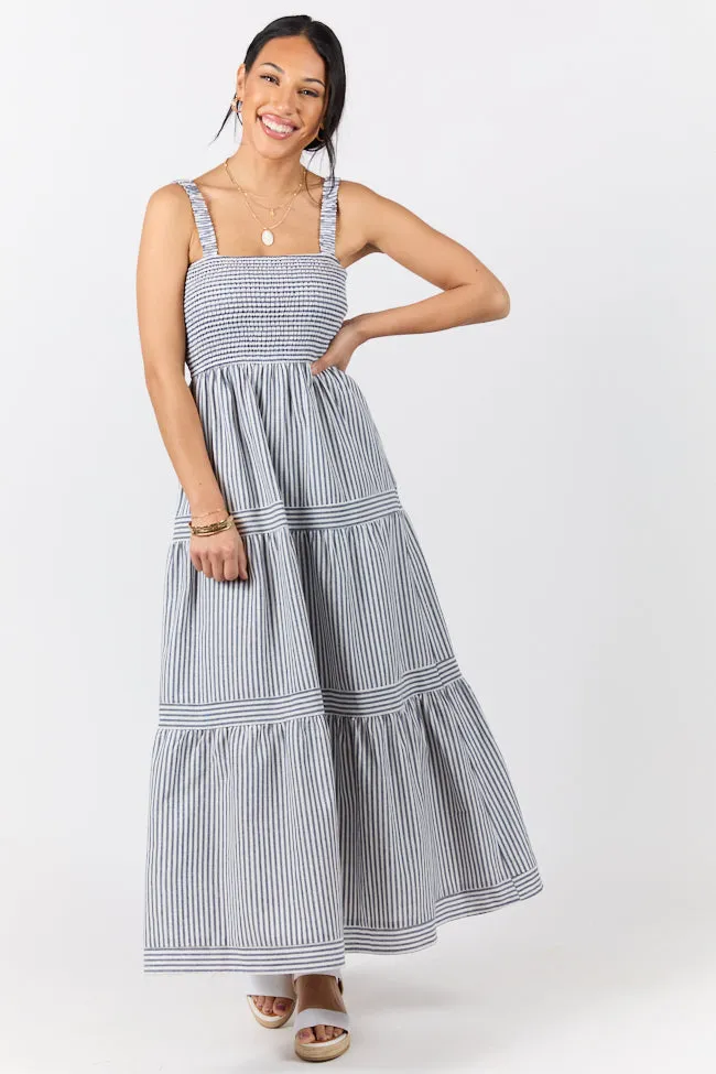 The Next Chapter Navy Striped Midi Dress