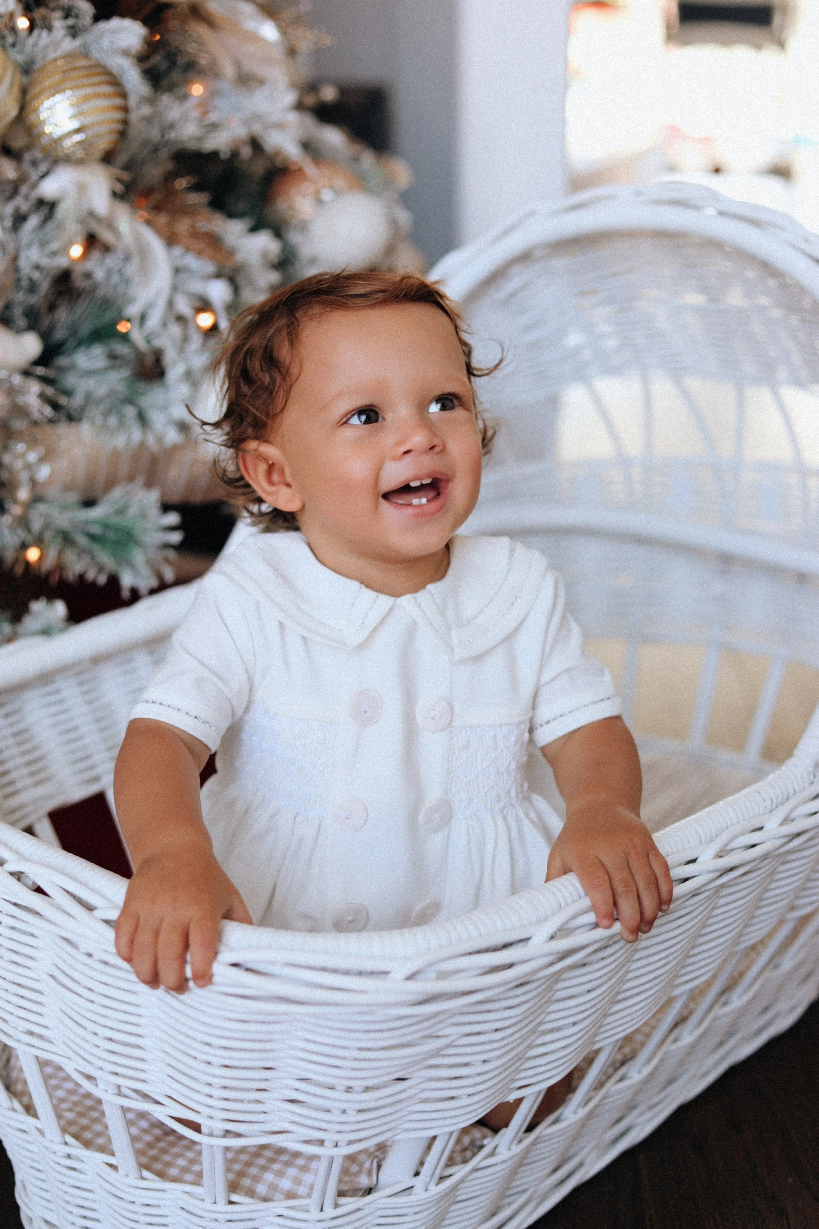 Theodore Handsmocked Linen Romper