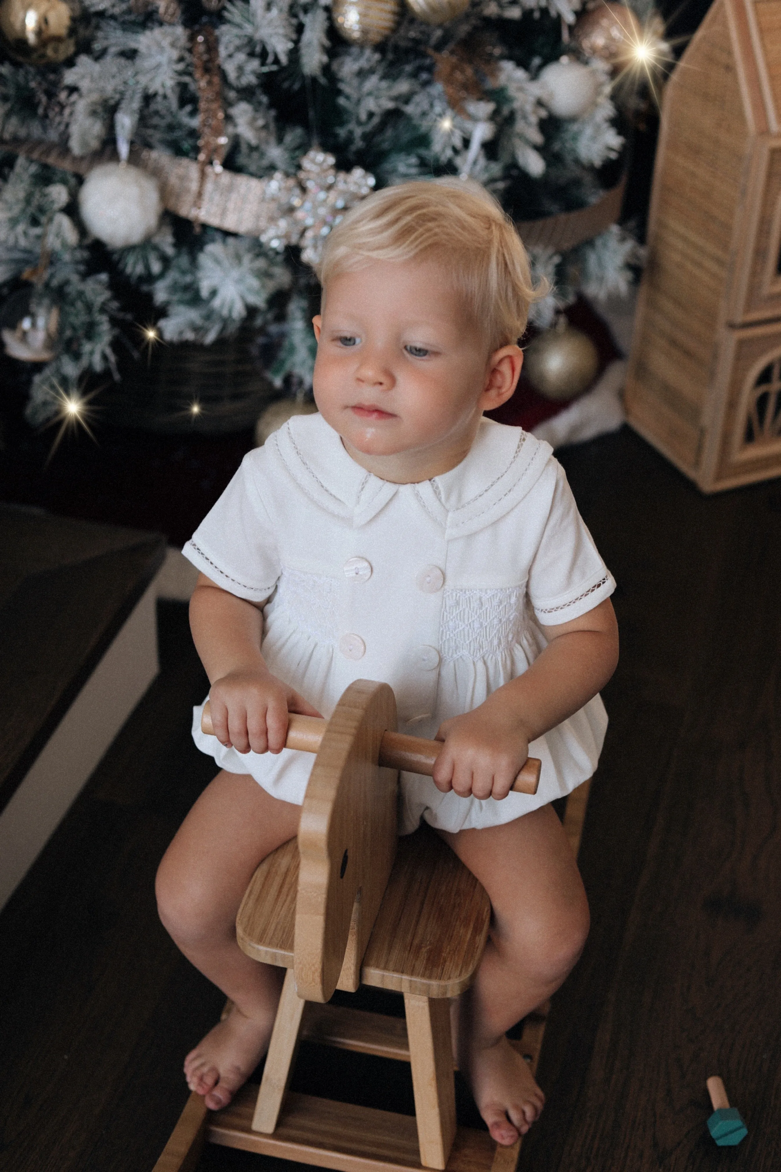 Theodore Handsmocked Linen Romper