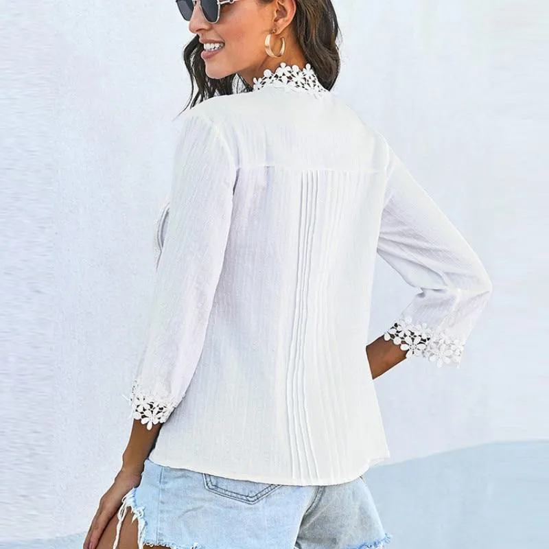 TIANE Boho 3/4 Sleeve Lace Blouse