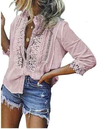 TIANE Boho 3/4 Sleeve Lace Blouse