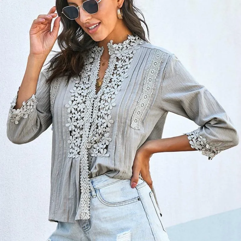TIANE Boho 3/4 Sleeve Lace Blouse
