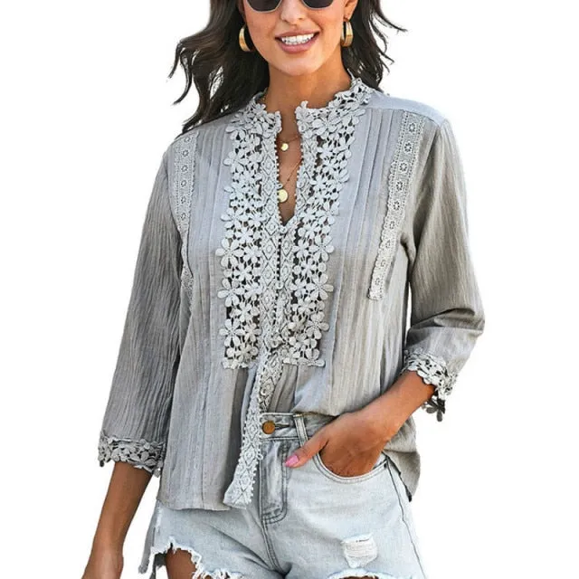 TIANE Boho 3/4 Sleeve Lace Blouse