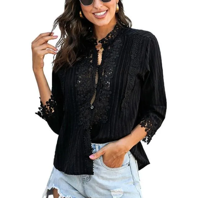 TIANE Boho 3/4 Sleeve Lace Blouse