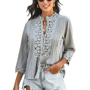 TIANE Boho 3/4 Sleeve Lace Blouse
