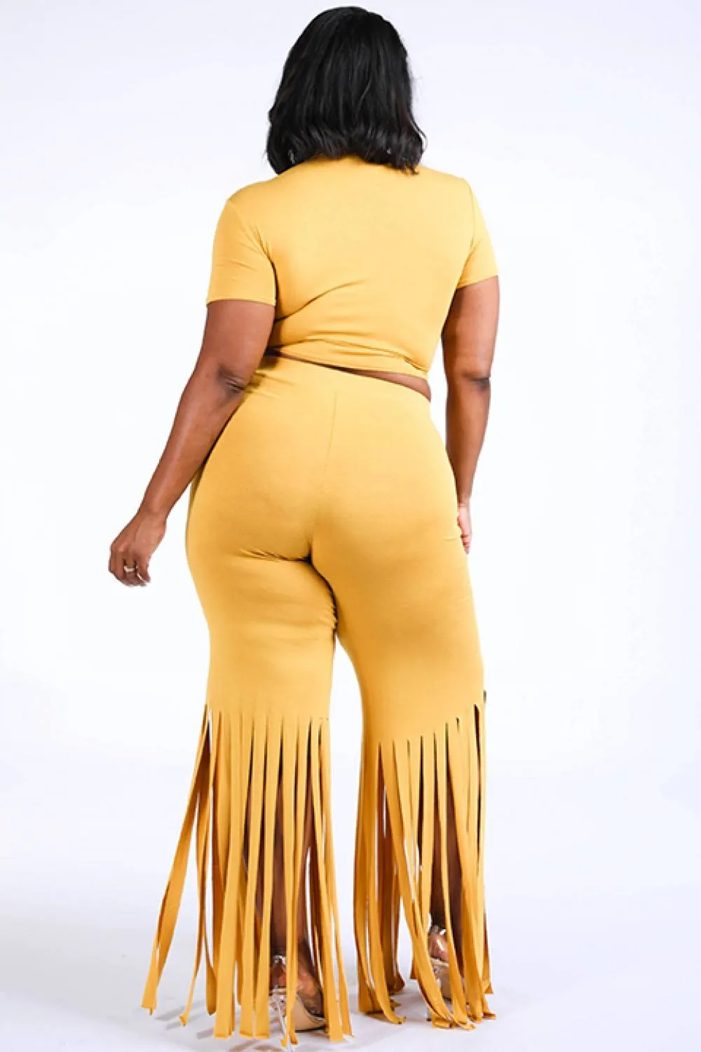 Tie Front Top & Fringe Hem Pants Set
