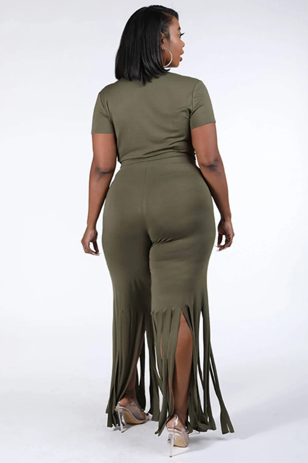 Tie Front Top & Fringe Hem Pants Set