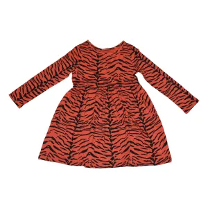 Tiger Stripe Long Sleeve Dress in Living Coral