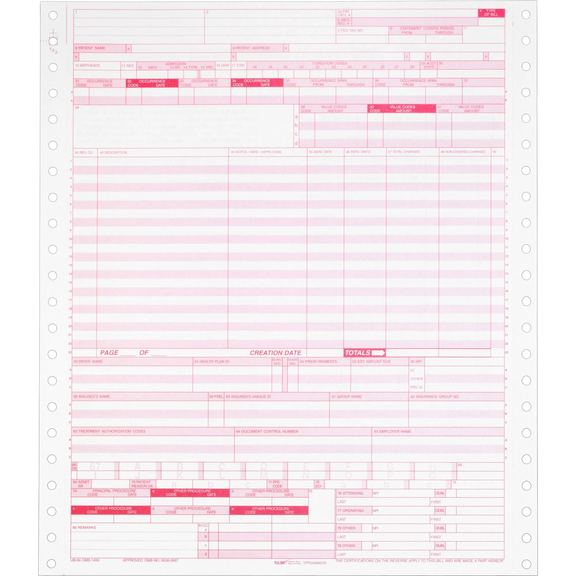 TOPS UB-04 Continuous Forms