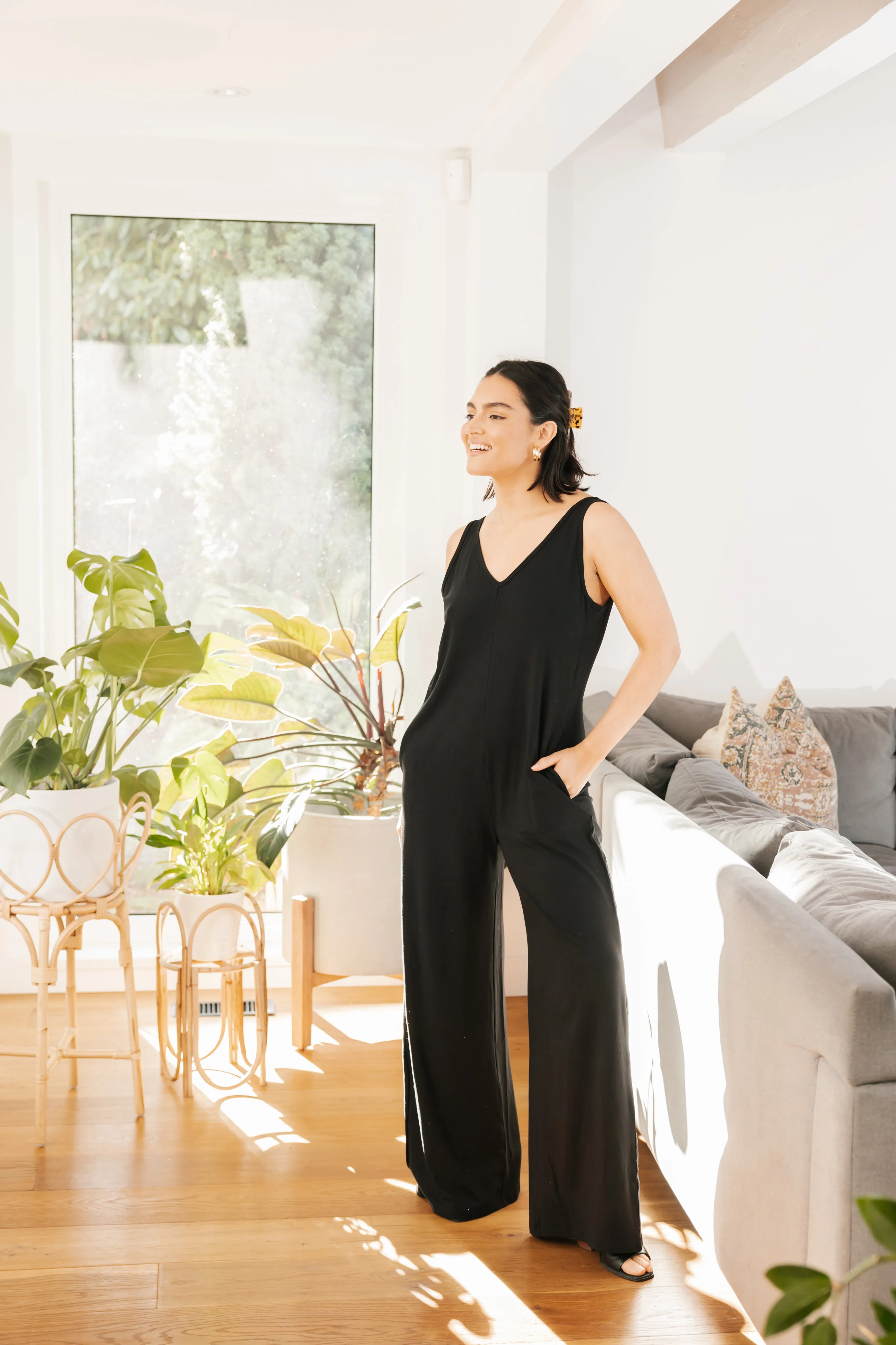 Tuesday Wide Leg Romper II in Midnight Black