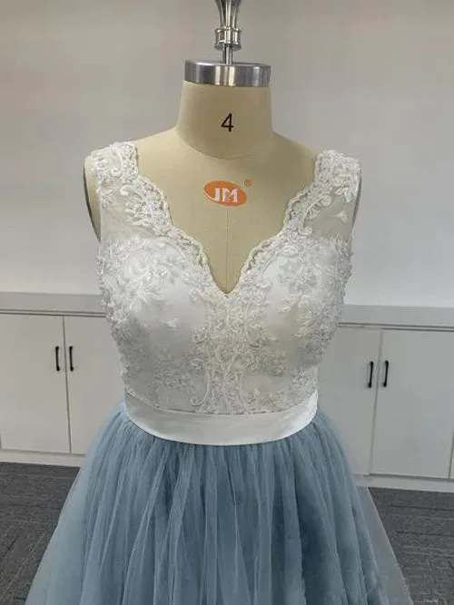 Tulle Embroidered Ombre Soft Lace V-neck Prom Dresses Formal Dresses,MP515