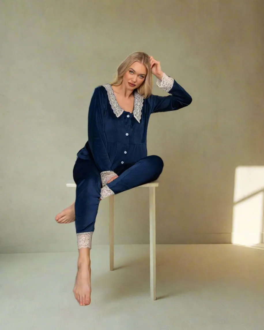 Two-piece pajama set, Turkish velor T-shirt, Turkish velor pants