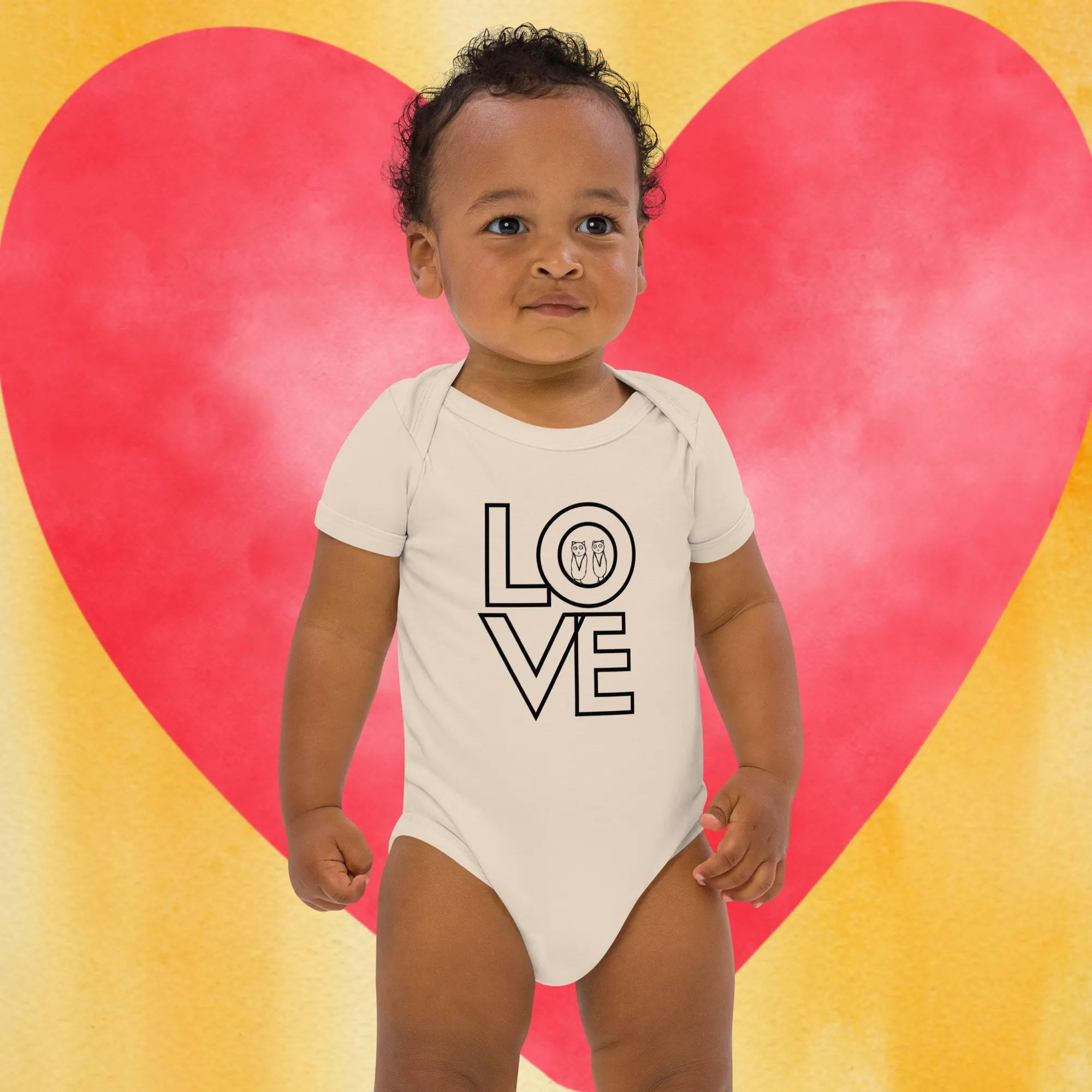 TwOOwls LOVE Organic cotton baby bodysuit