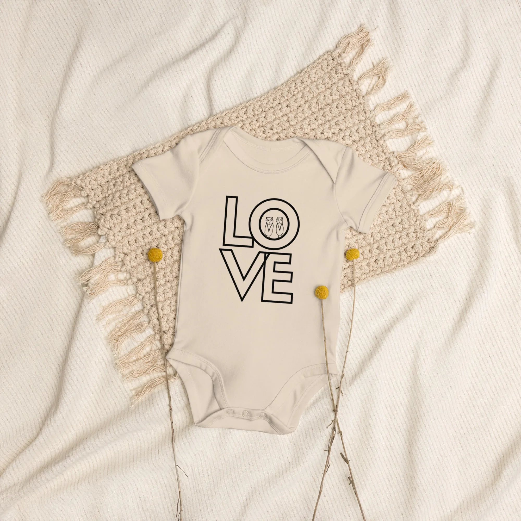 TwOOwls LOVE Organic cotton baby bodysuit