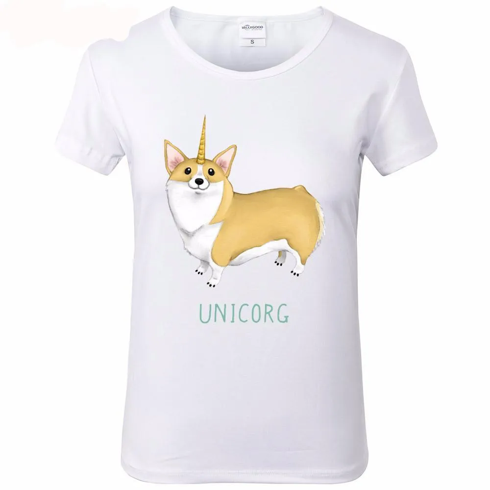 Unicorn and Corgi White Tops