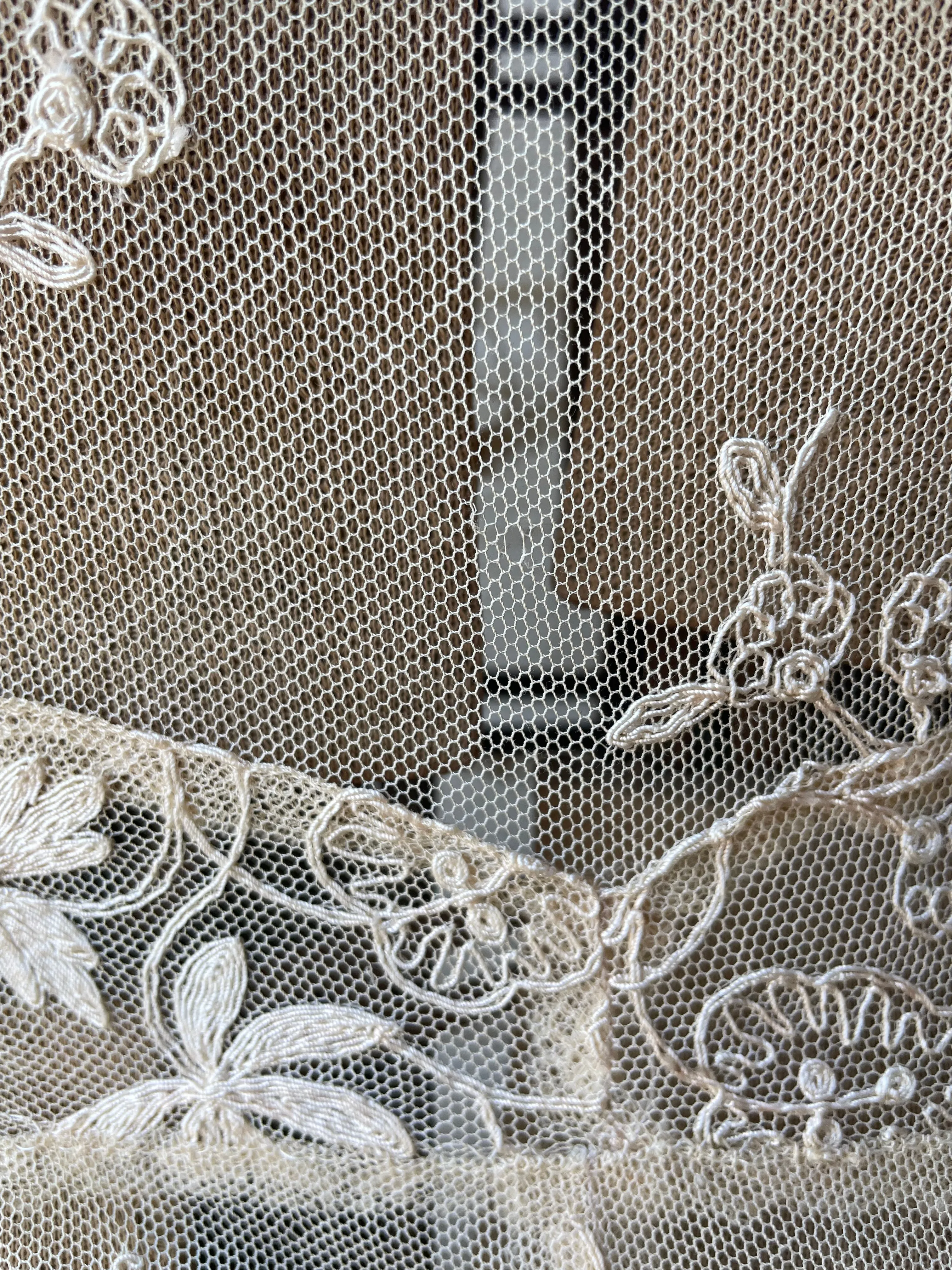 Unique 1930s Embroidered Net Lace Midi Dress