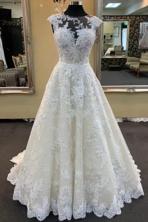 Unique champagne lace long prom dress, champagne evening dress