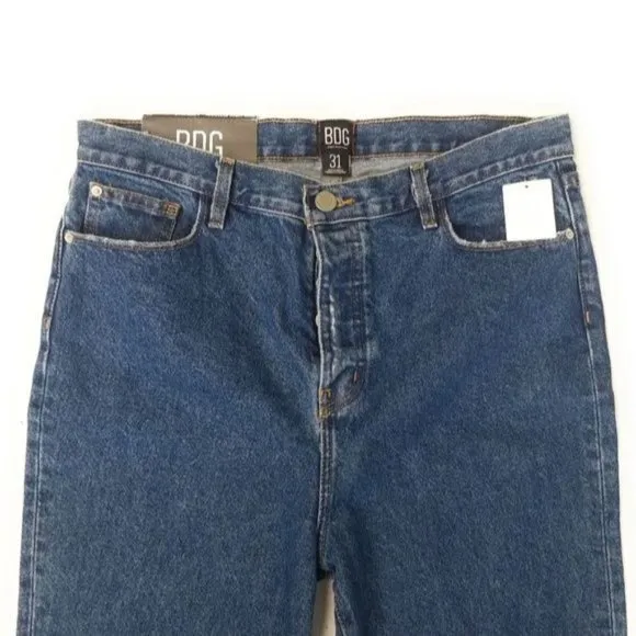 Urban Outfitters BDG Womens high waisted dark wash jeans with raw hem button fly