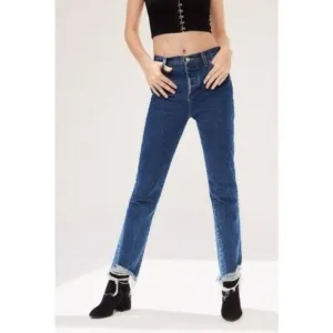 Urban Outfitters BDG Womens high waisted dark wash jeans with raw hem button fly