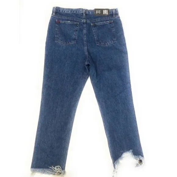 Urban Outfitters BDG Womens high waisted dark wash jeans with raw hem button fly