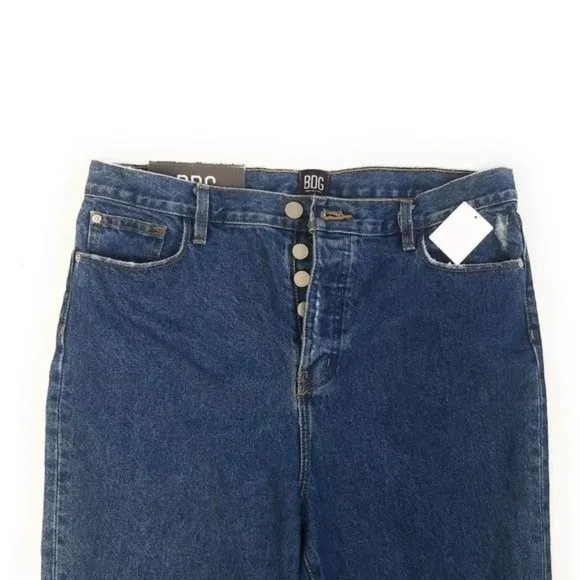 Urban Outfitters BDG Womens high waisted dark wash jeans with raw hem button fly