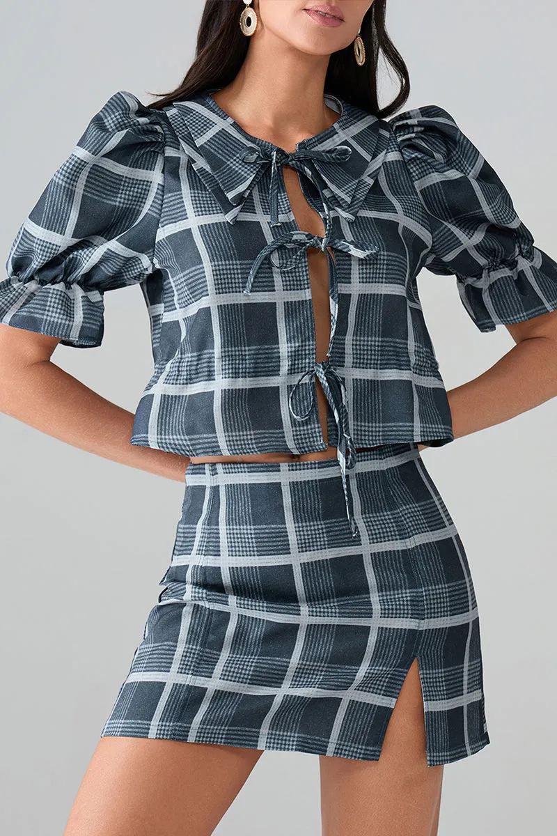 UT3134 Plaid Shirt and Skirt Set