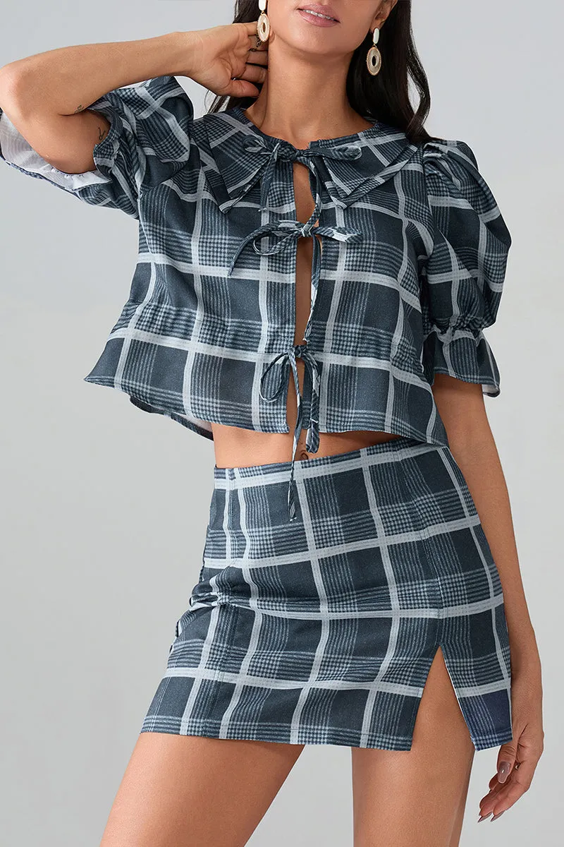UT3134 Plaid Shirt and Skirt Set