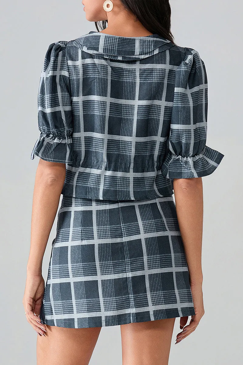 UT3134 Plaid Shirt and Skirt Set