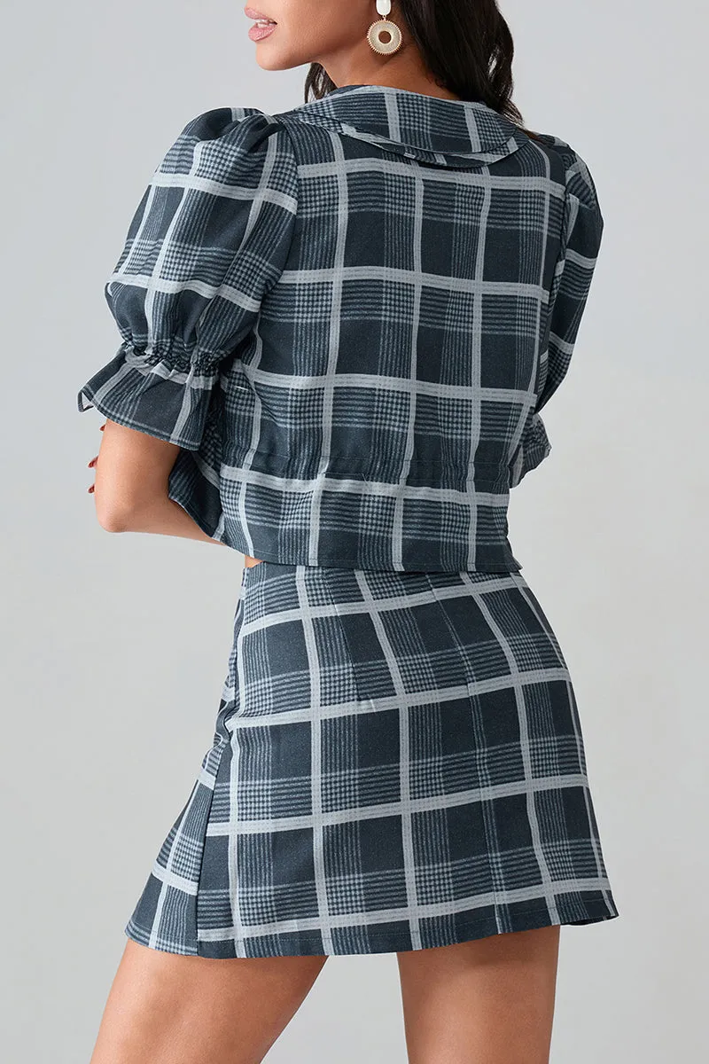 UT3134 Plaid Shirt and Skirt Set