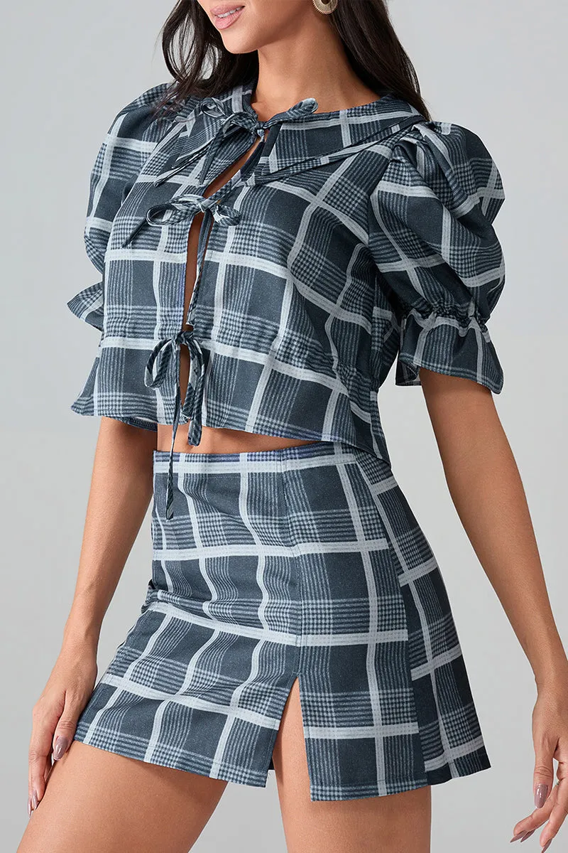 UT3134 Plaid Shirt and Skirt Set