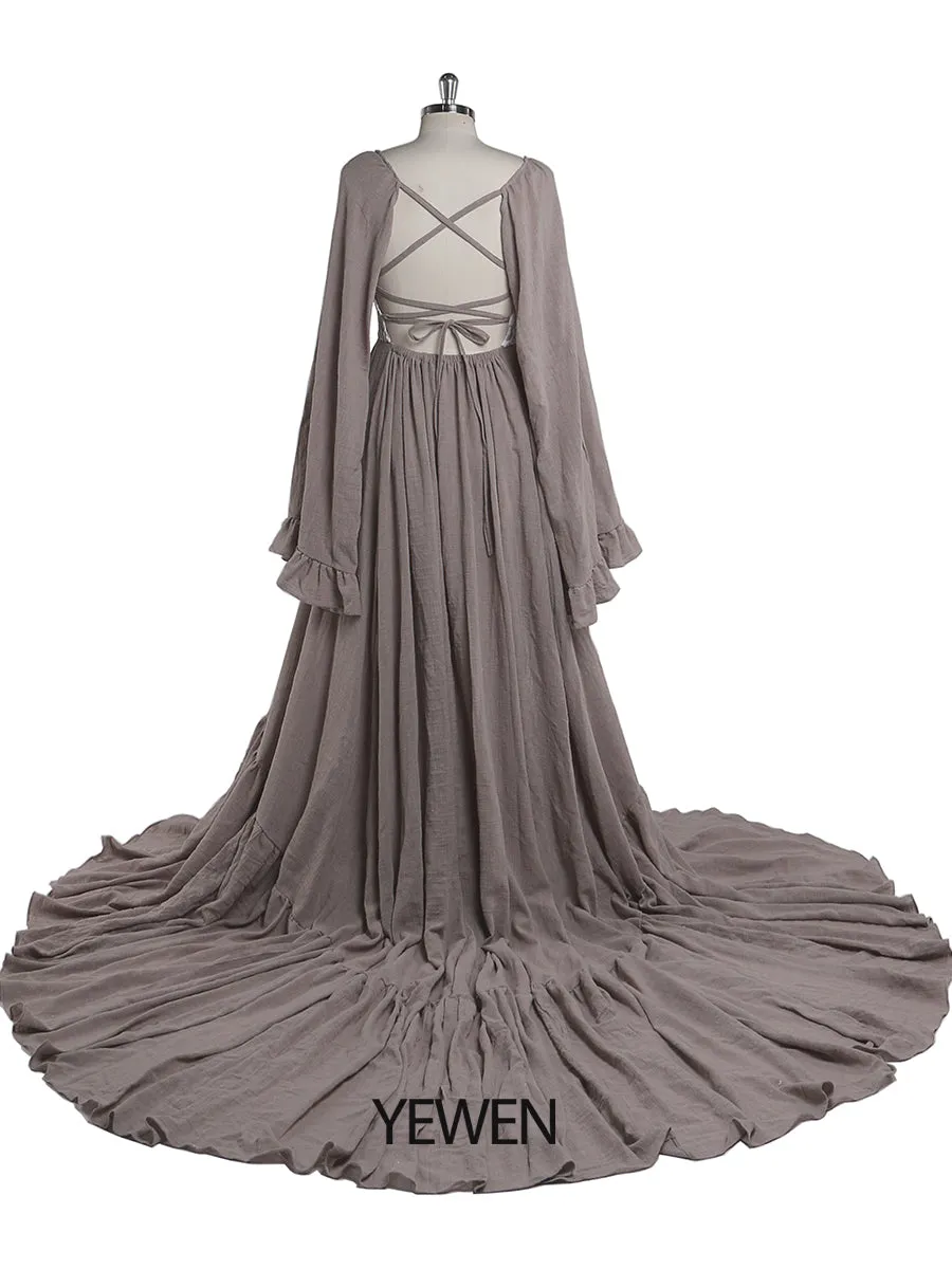 V Neck Backless Evening Dresses Photography Dresses Baby Shower Dress for Pregnant Woman YEWEN YD22108