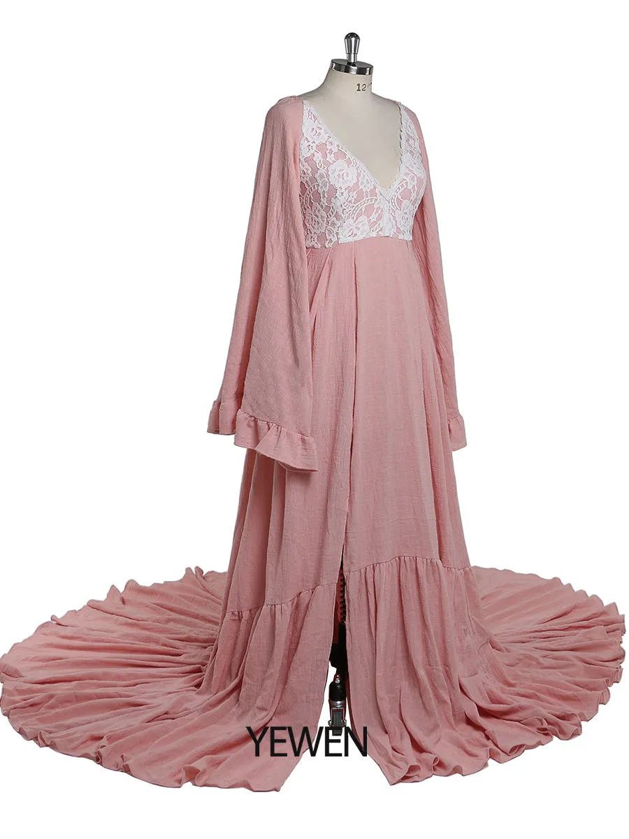 V Neck Backless Evening Dresses Photography Dresses Baby Shower Dress for Pregnant Woman YEWEN YD22108