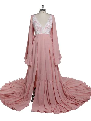 V Neck Backless Evening Dresses Photography Dresses Baby Shower Dress for Pregnant Woman YEWEN YD22108