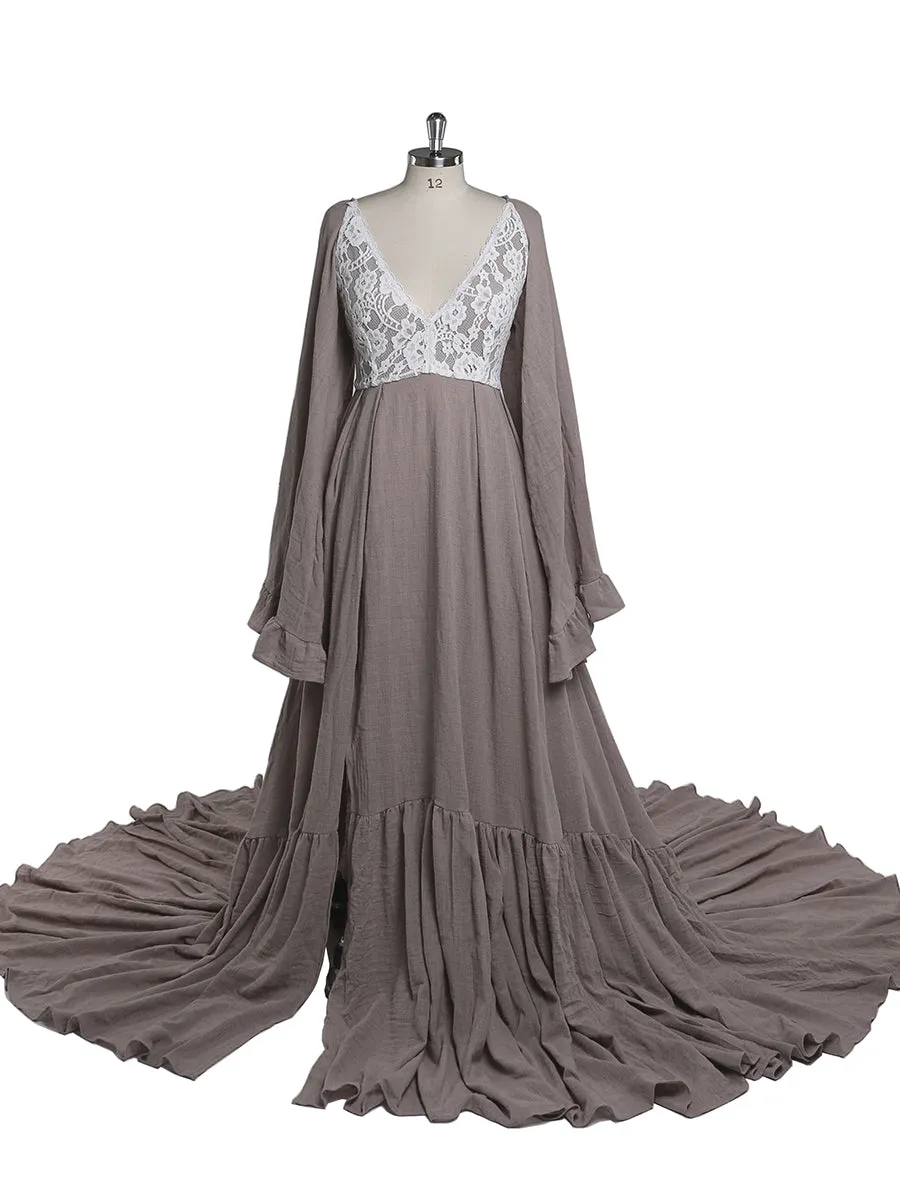V Neck Backless Evening Dresses Photography Dresses Baby Shower Dress for Pregnant Woman YEWEN YD22108