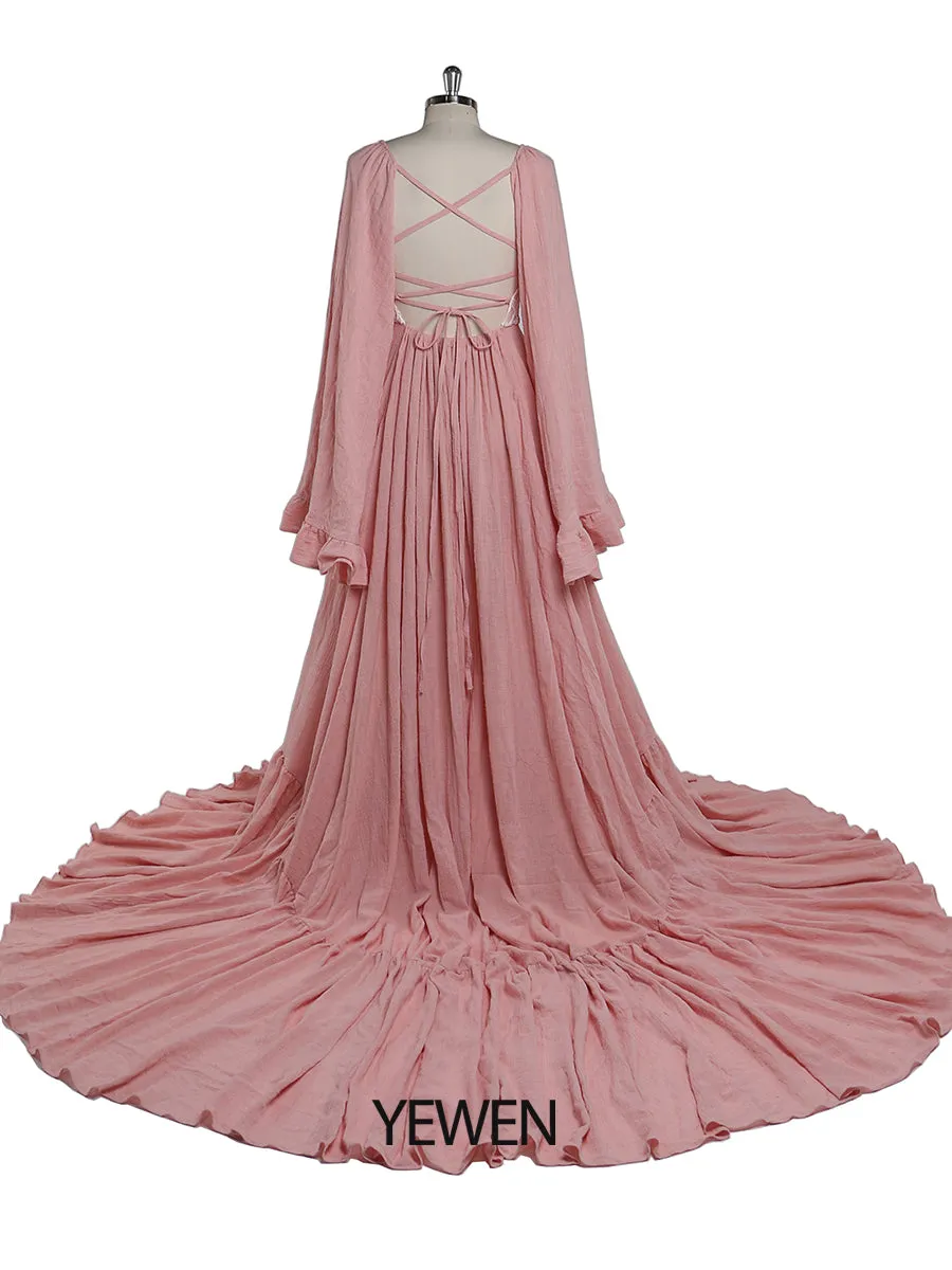V Neck Backless Evening Dresses Photography Dresses Baby Shower Dress for Pregnant Woman YEWEN YD22108