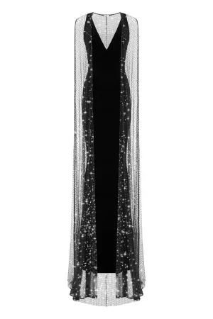 Velvet dress and flowing cape with sparkling crystals     Maison D'Angel Ann