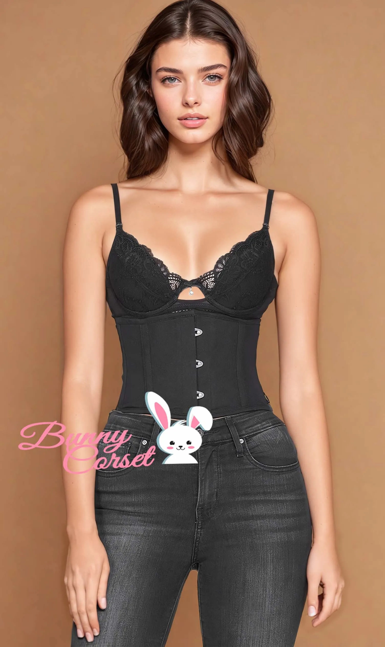 VG-19732 - Black Corset Waist Shaper in 100% Cotton