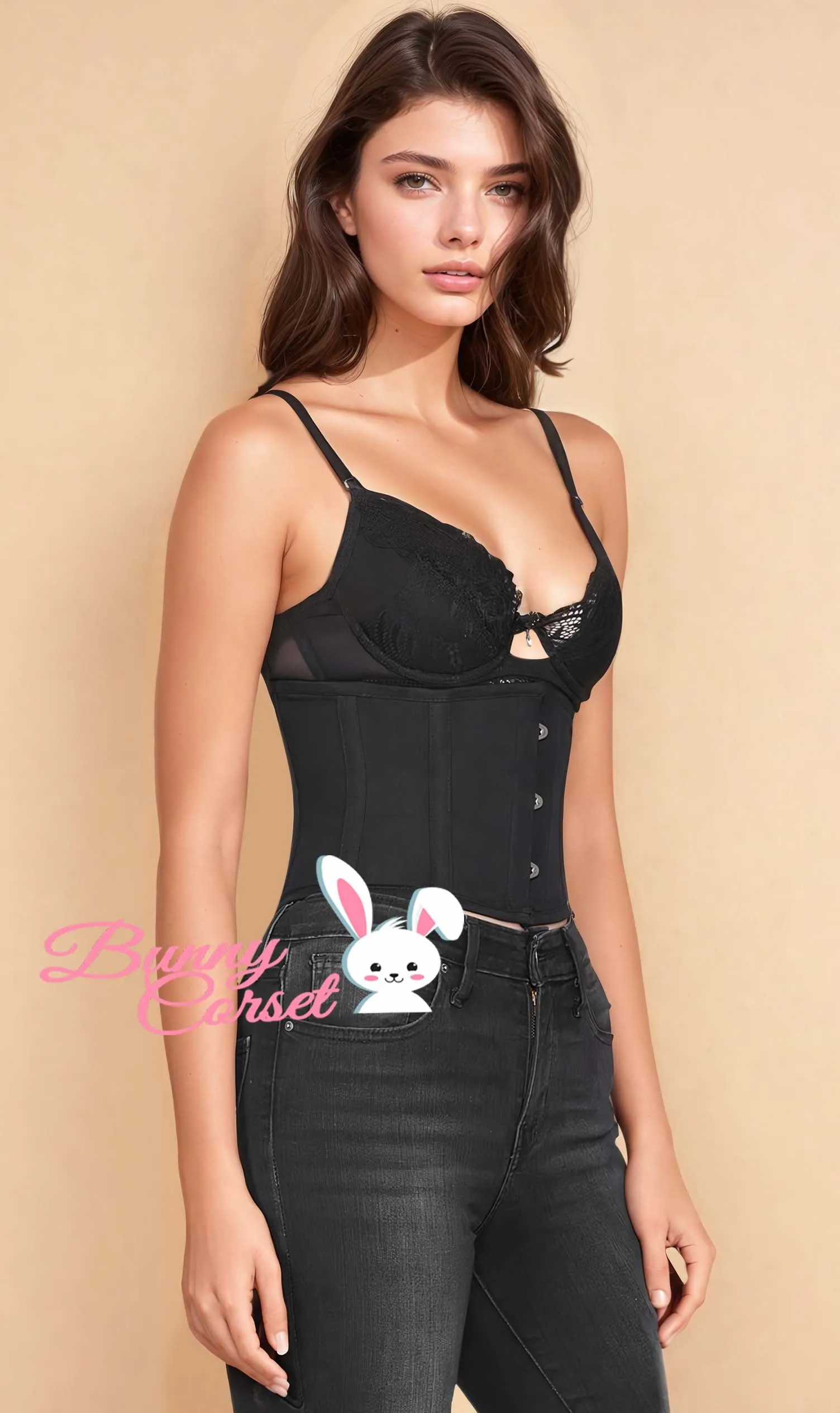 VG-19732 - Black Corset Waist Shaper in 100% Cotton