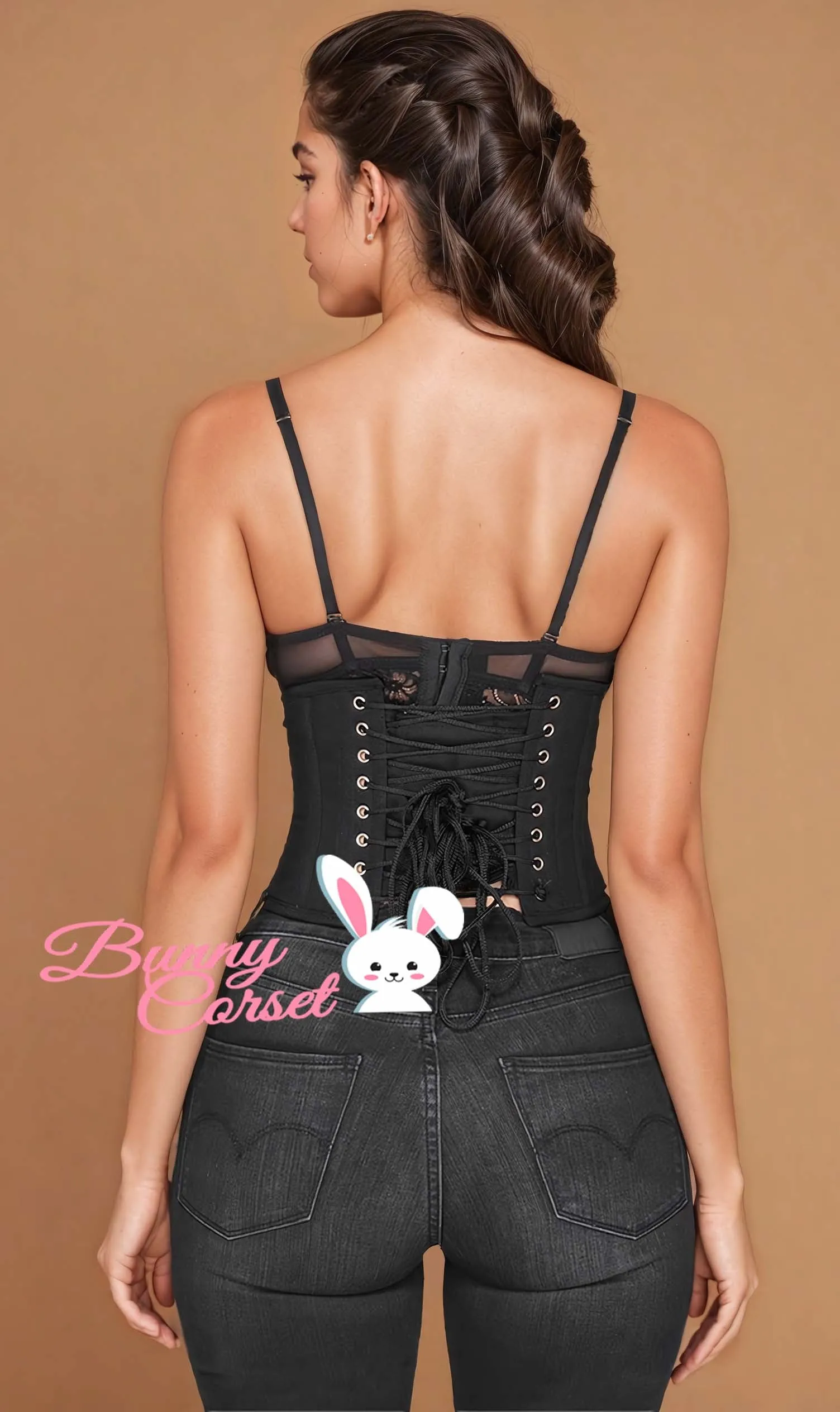 VG-19732 - Black Corset Waist Shaper in 100% Cotton