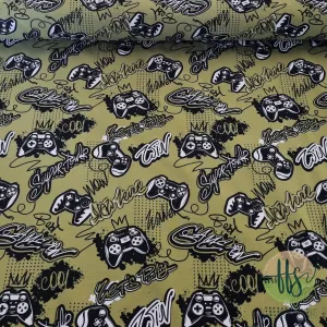 Video Games on Olive- Cotton Spandex 215g