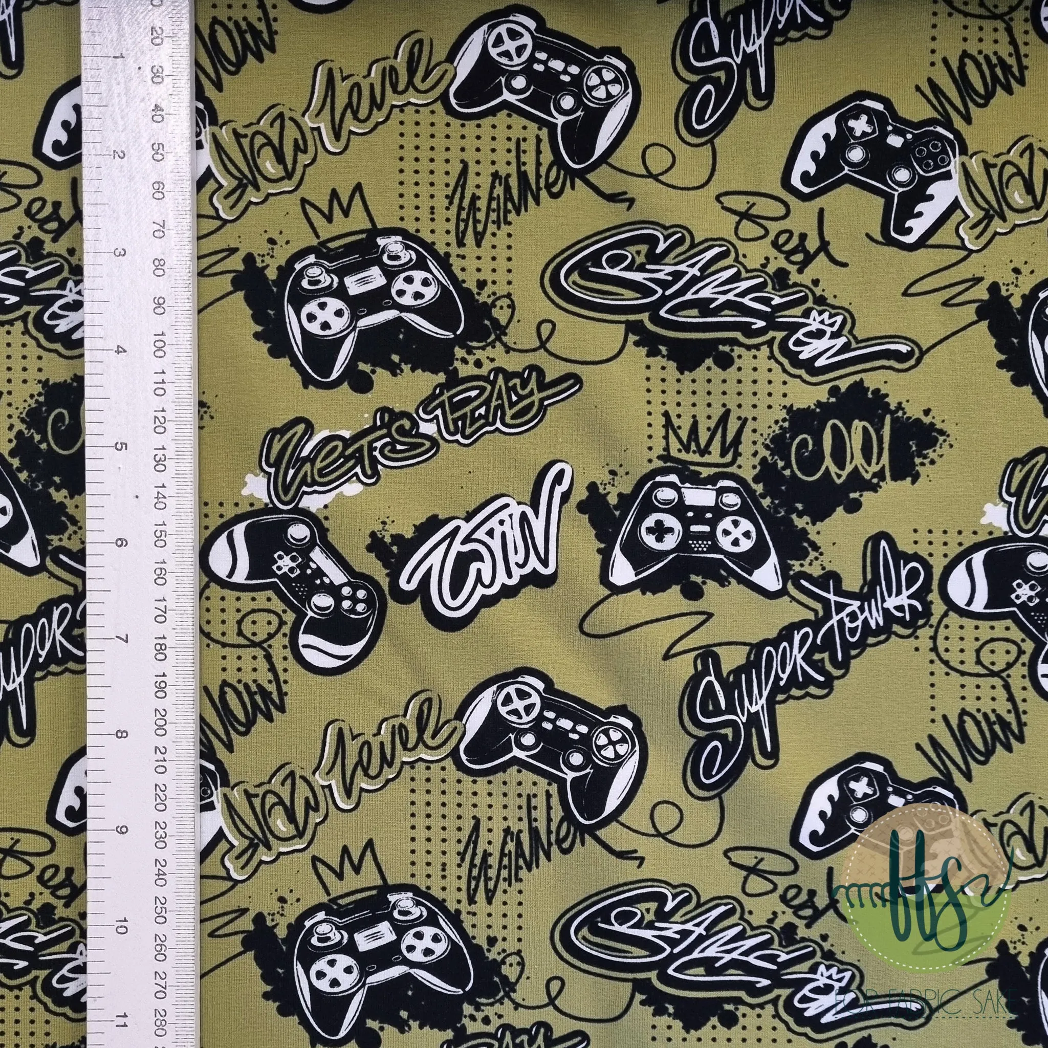 Video Games on Olive- Cotton Spandex 215g