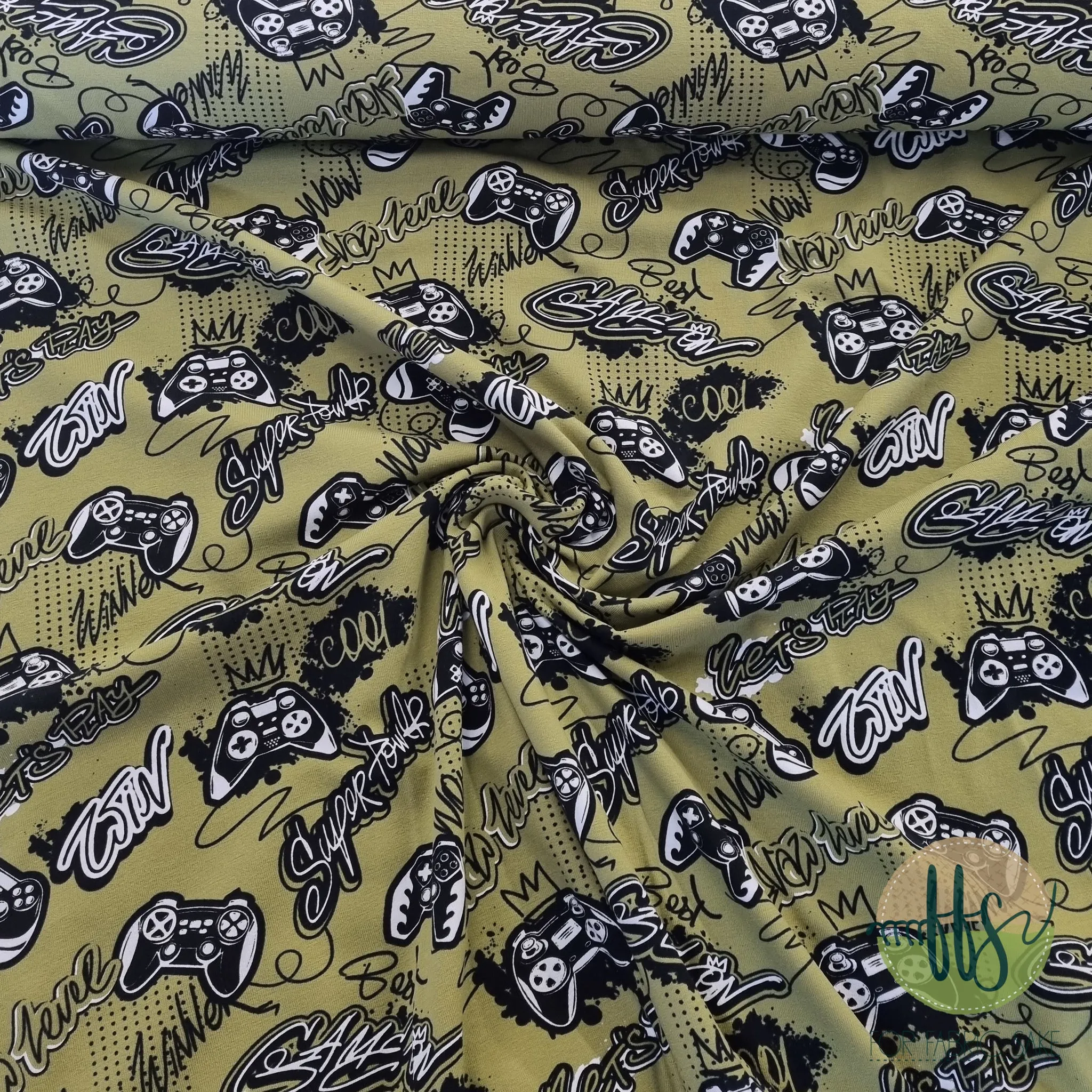 Video Games on Olive- Cotton Spandex 215g