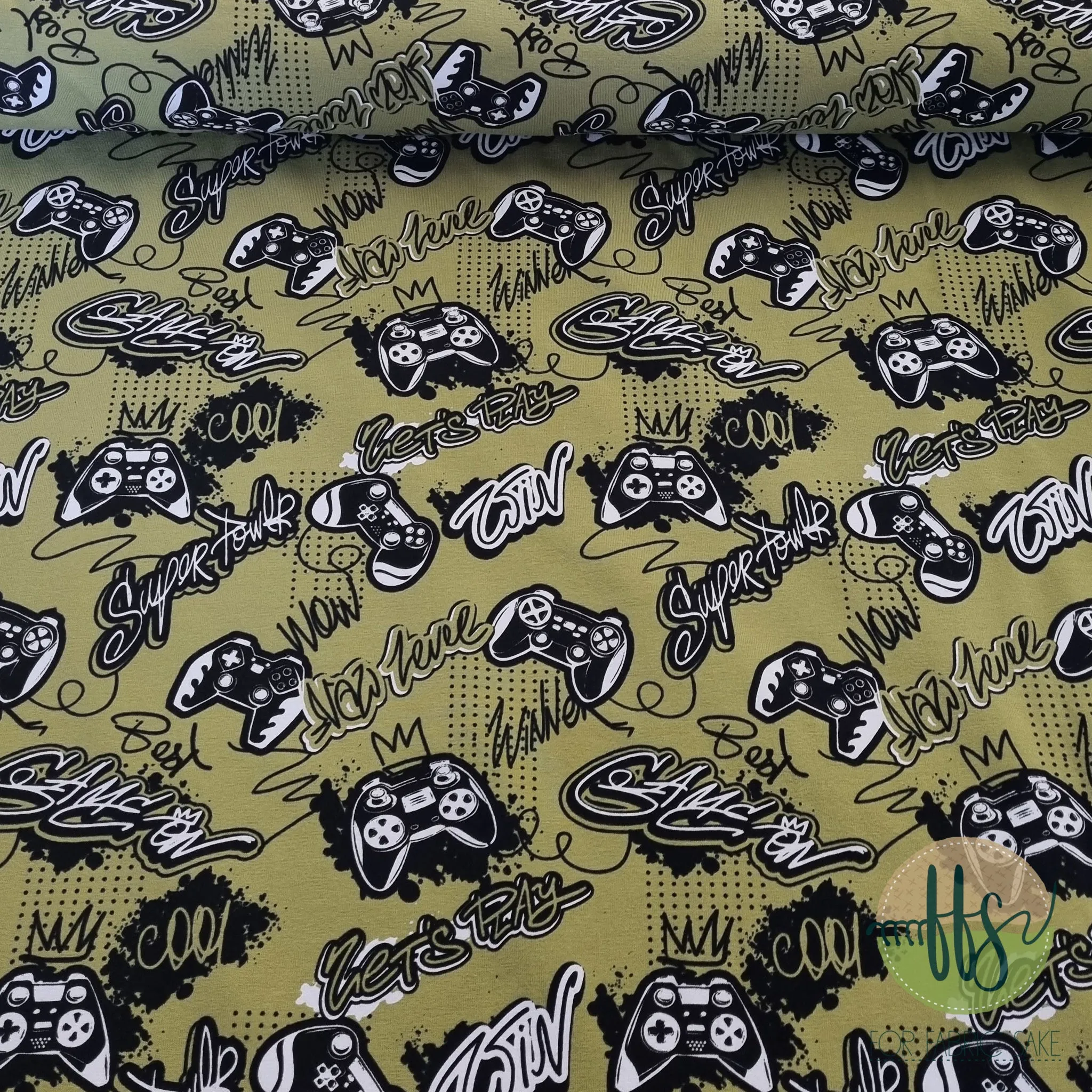 Video Games on Olive- Cotton Spandex 215g
