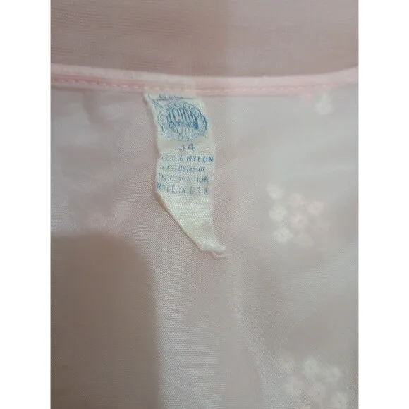 Vintage 1950's Pink Double Layer Sheer Chiffon &amp; Lace Peignoir Robe Bow Tie - M
