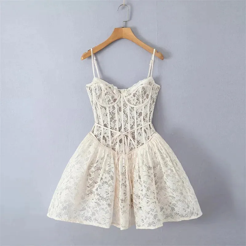 VINTAGE CREAM LACE MINI DRESS