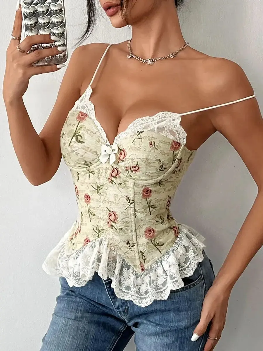 Vintage Lace Trim Halter Crop Top